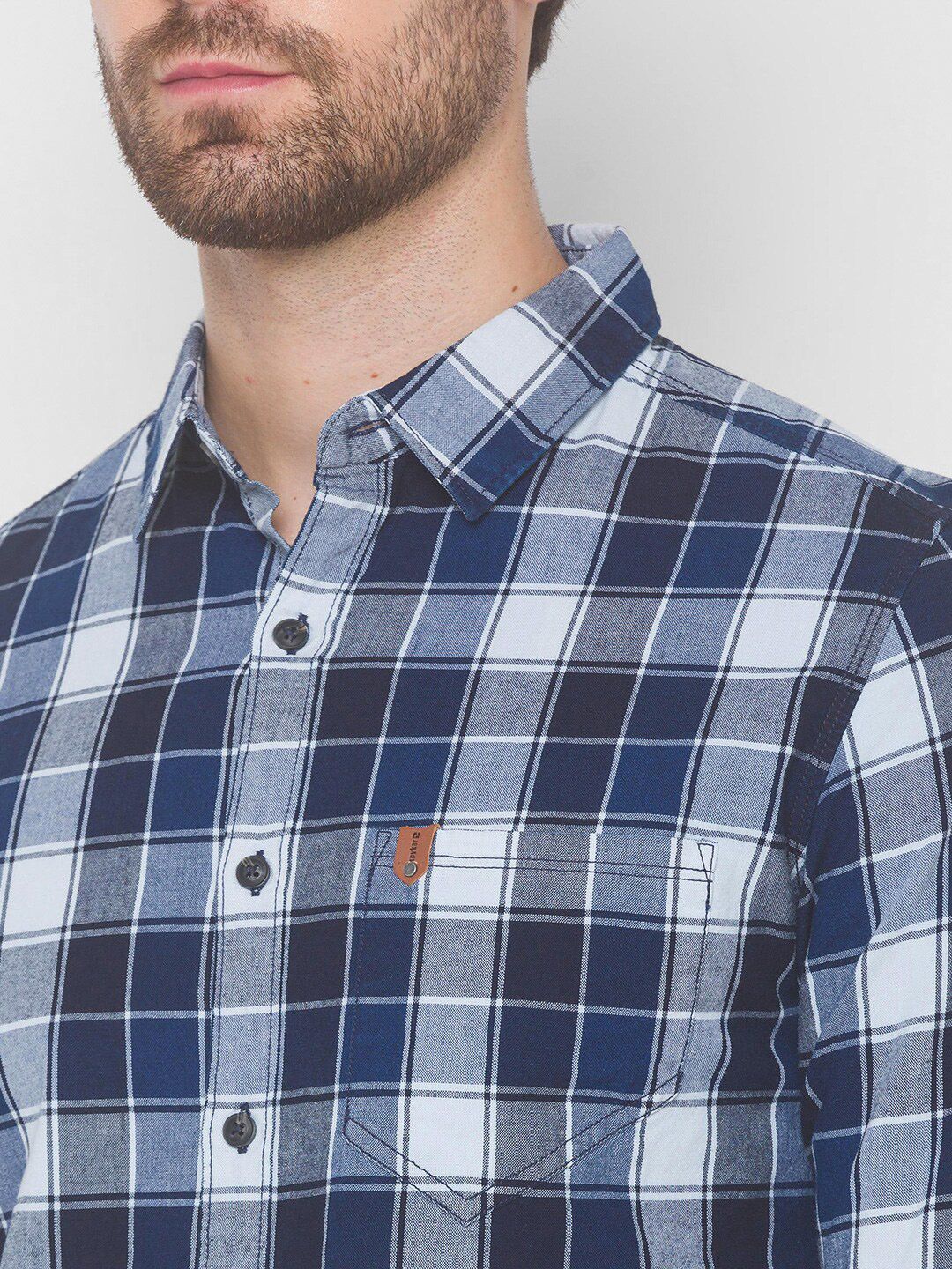 SPYKAR Men Blue Tartan Checks Checked Casual Shirt