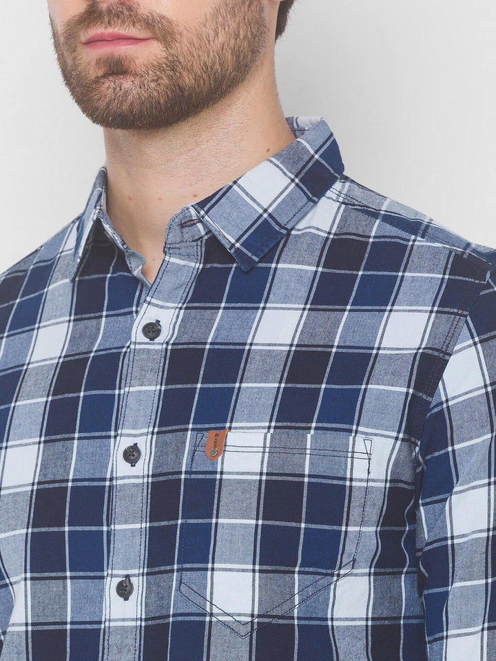 SPYKAR Men Blue Tartan Checks Checked Casual Shirt