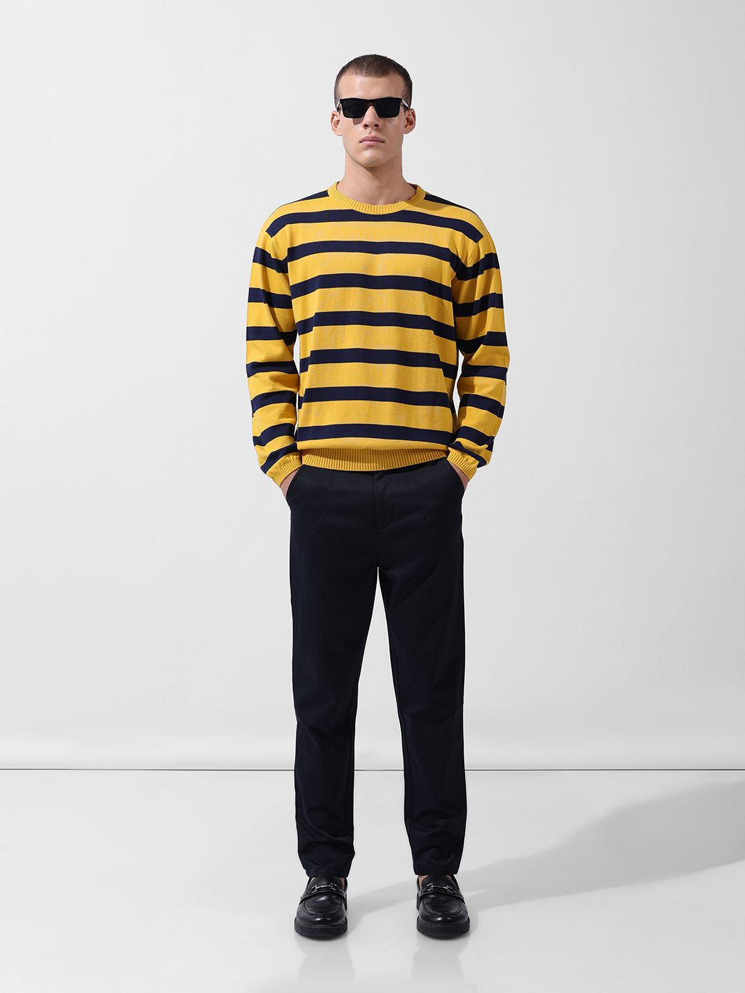 The Indian Garage Co Men Flat Knit Oversized Striped T-Shirt