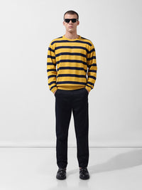 The Indian Garage Co Men Flat Knit Oversized Striped T-Shirt