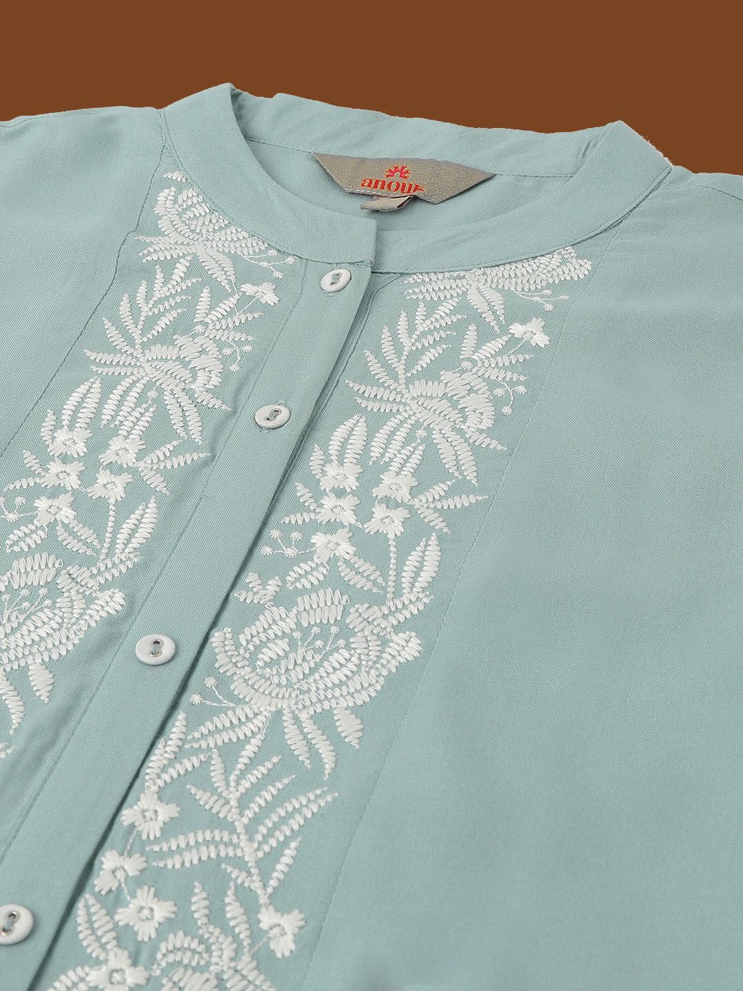Anouk Blue Embroidered Silk Blend Tunic With Trousers