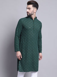 SOJANYA Turutan Sulam Geometrik Kolar Mandarin Kurta Kapas Tulen