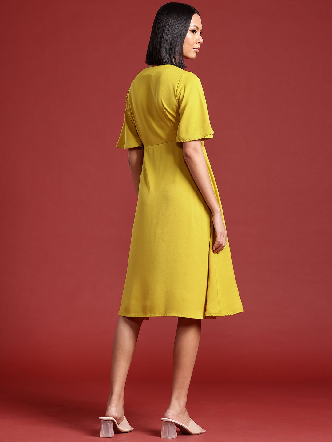 all about you Flutter Sleeves A-Line Knee Length Wrap Dress