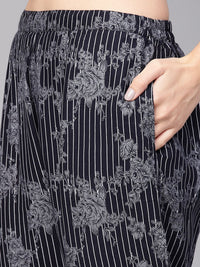 Gerua By Libas Women Navy Blue  White Printed Kurta with Trousers