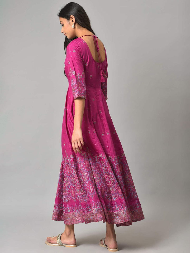 W Purple Ethnic Motifs Ethnic Maxi Dress