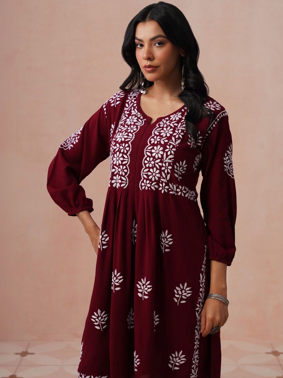 Rumah Chikankari Kurta Chikankari Biasa Wanita dengan Seluar