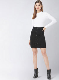 Miss Chase Black Denim Mini Straight Skirt