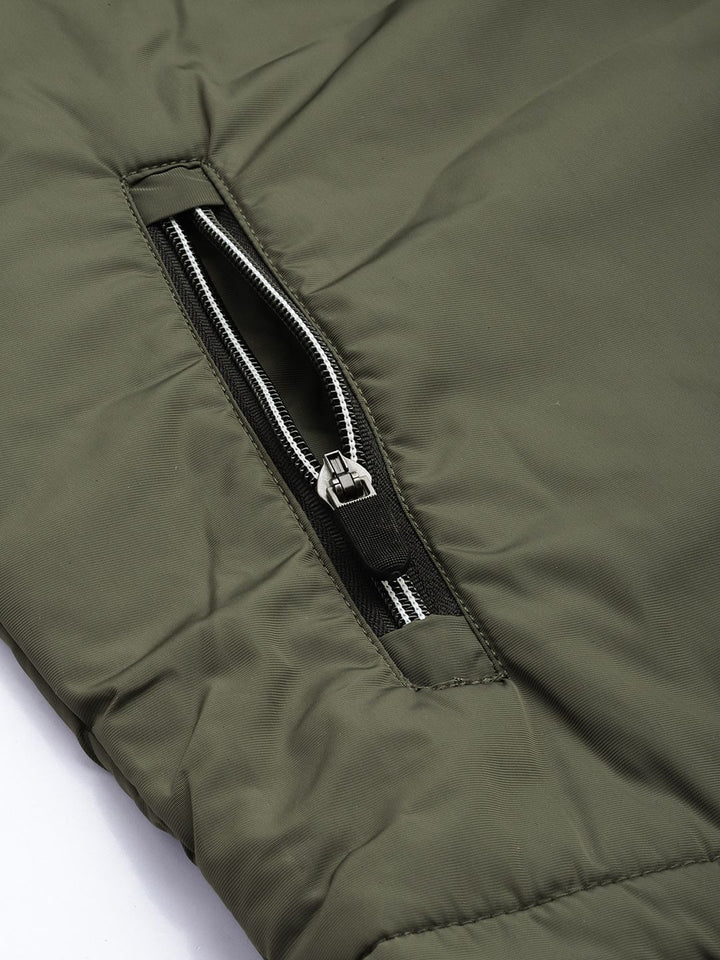 The Indian Garage Co Men Slim Fit Zip-Front Hooded Bomber Jacket