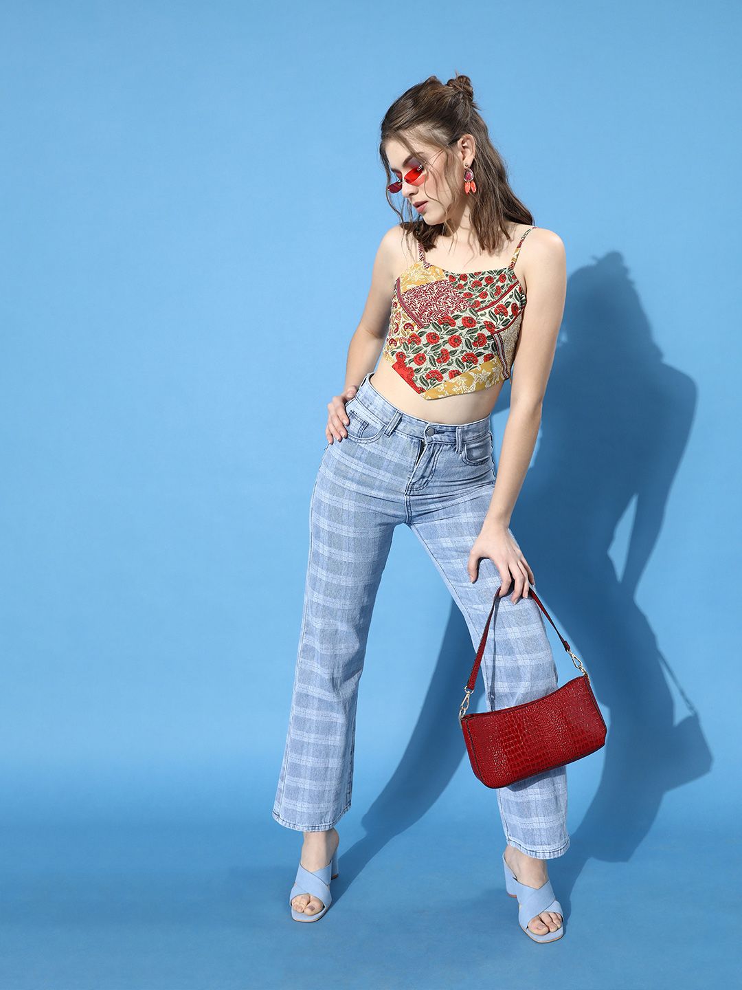 Berrylush Women Gorgeous Red Floral Cropped Top