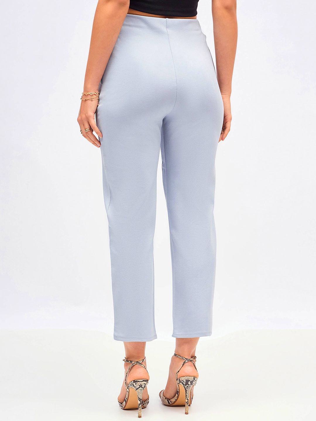SASSAFRAS Women Blue Straight Fit High-Rise Trousers