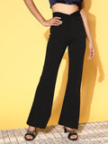 SASSAFRAS Women Classic Black Solid Graduated Flared Trousers