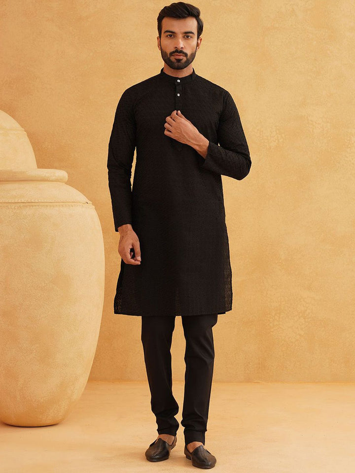 SOJANYA Geometric Embroidered Regular Pure Cotton Straight Kurta With Churidar