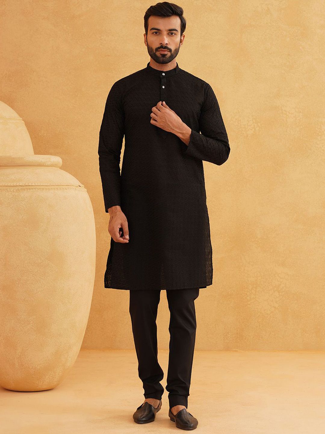 SOJANYA Geometric Embroidered Regular Pure Cotton Straight Kurta With Churidar