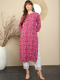 Indo Era Pink Geometric Printed Notch Neck Straight Kurta
