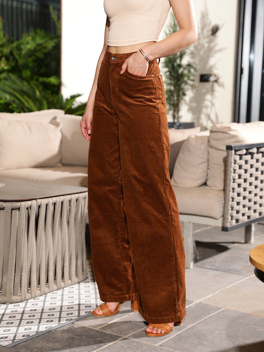 STREET 9 Women Brown Loose Fit High-Rise Cotton Trousers