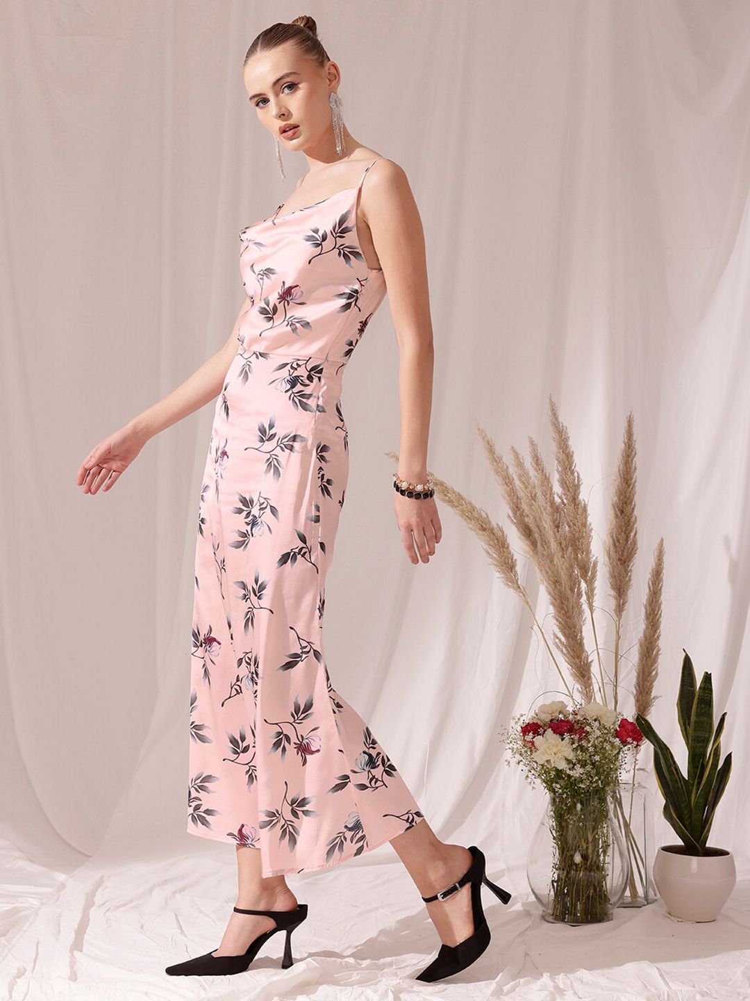 STREET 9 Shoulder Straps Floral Print Satin Sheath Dress