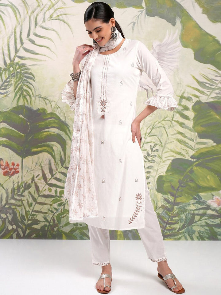 Vishudh Floral Printed Regular Pure Cotton Kurta with Trouser & Dupatta