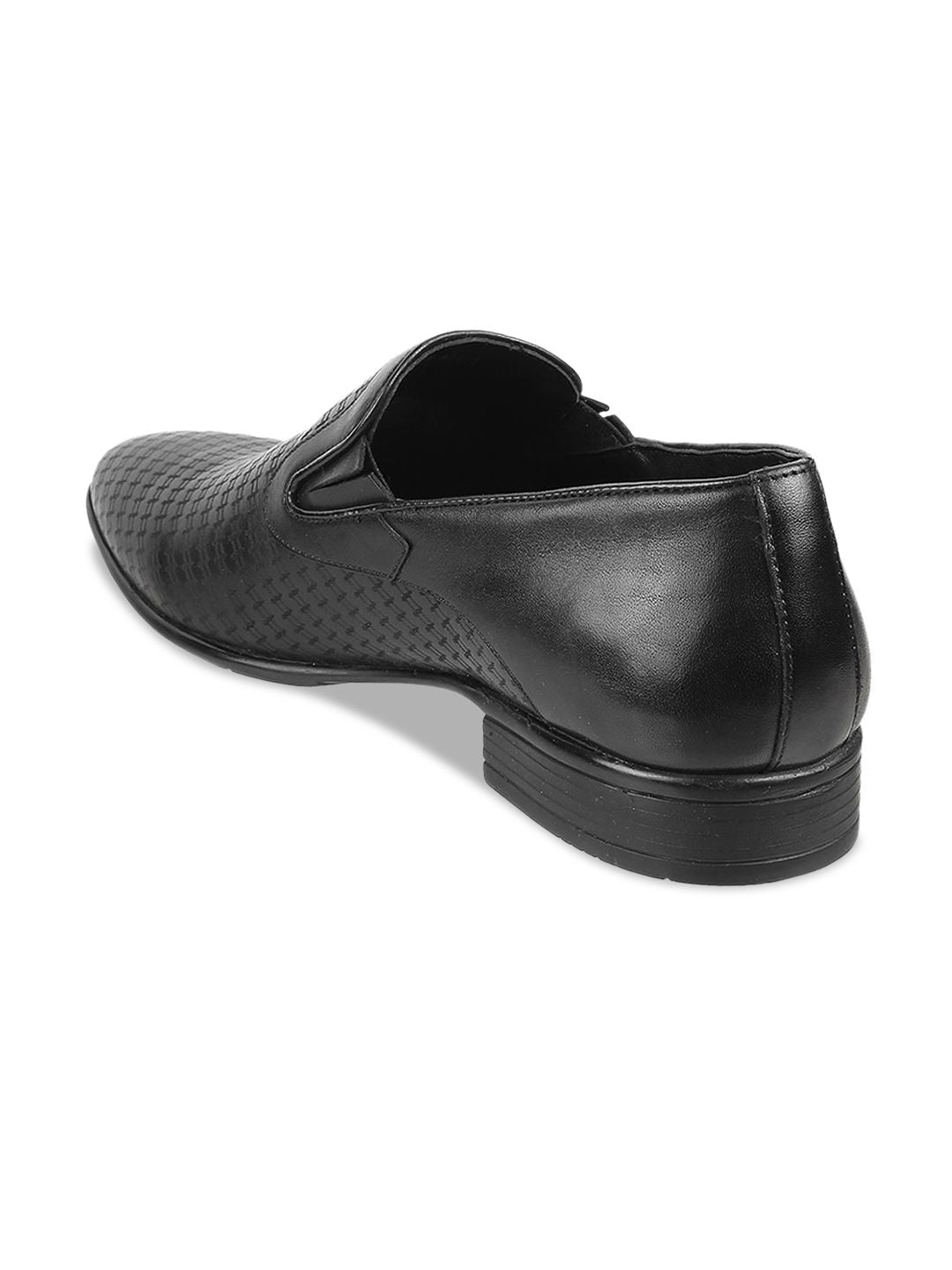 Metro Men Textured Round Toe Leather Formal Slip-On Shoes