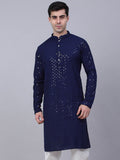 Jompers Men Ethnic Motifs Mirror Work Indigo Cotton Kurta