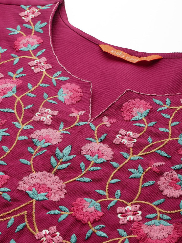 Indo Era Floral Embroidered  Thread Work Kurta With Palazzos & Dupatta