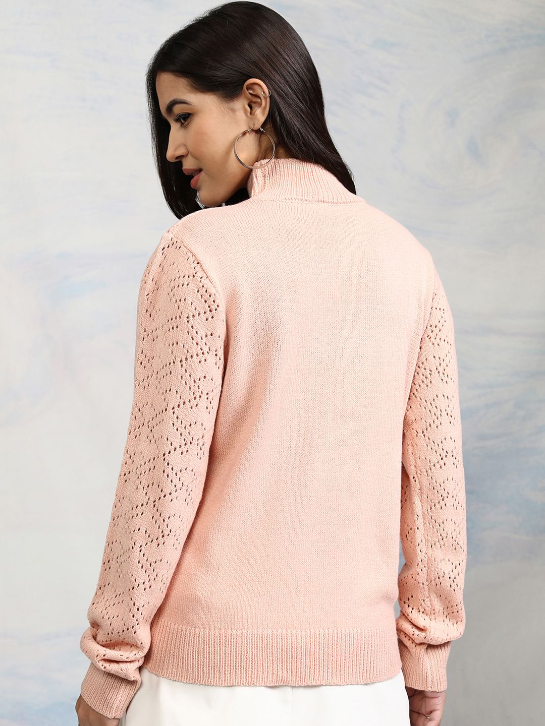 Tokyo Talkies Women Pink Acrylic Pullover Sweater