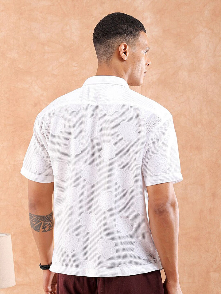 The Indian Garage Co Men Relaxed Fit Solid Warp Knit Lace Resortwear Shirt