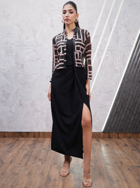 Athena Geometric Printed Embellished V-Neck Sheath Dress With Jacket