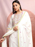Vishudh Round Neck Ethnic Motifs Embroidered Mirror Work Pure Cotton Straight Kurta Set