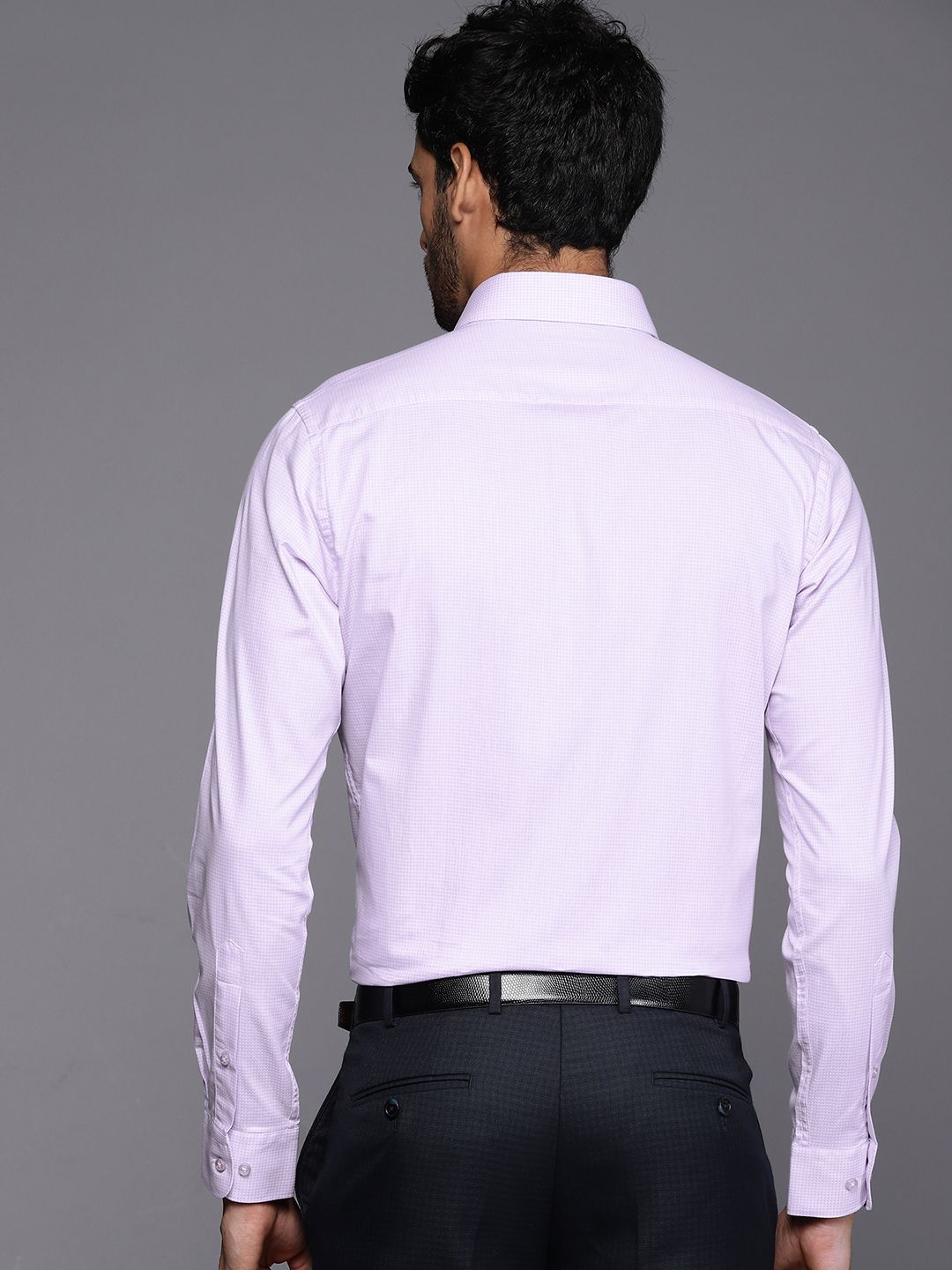 Raymond Men Lavender & Off-White Pure Cotton Self-Checked Slim Fit Formal Shirt