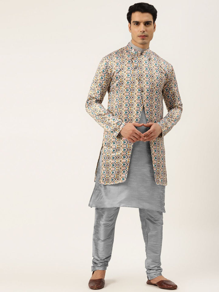 SOJANYA Kurta Kelabu & Putih Lelaki dengan Churidar