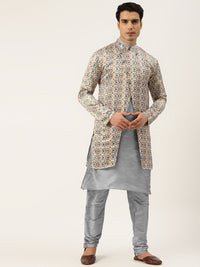 SOJANYA Kurta Kelabu & Putih Lelaki dengan Churidar