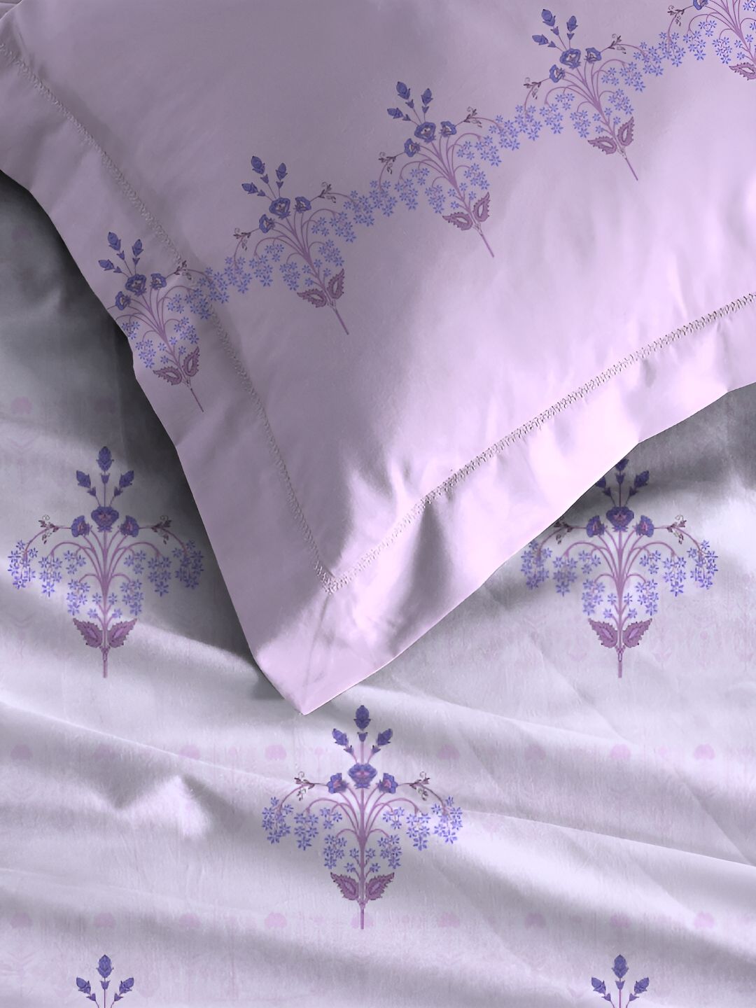 MYTRIDENT Lilac Affair Soft Comfort Flat 210TC King Pure Cotton Bedsheet Set