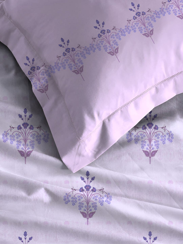 MYTRIDENT Lilac Affair Soft Comfort Flat 210TC King Pure Cotton Bedsheet Set