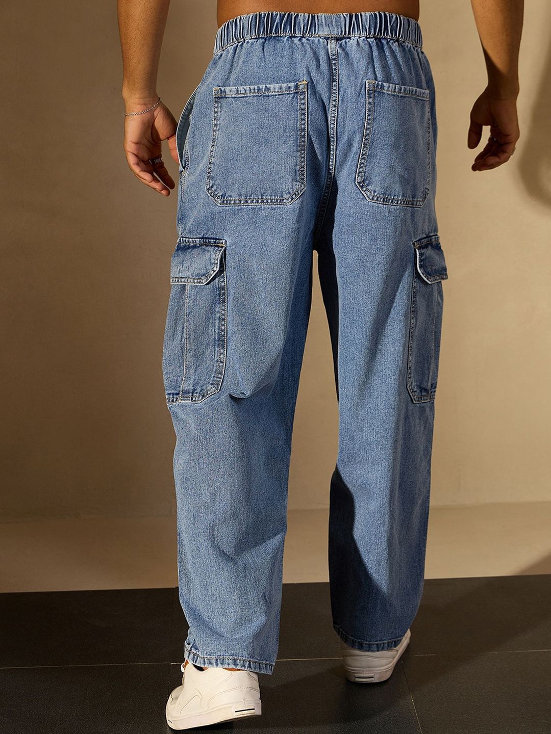 DENNISON Men Comfort Relaxed Fit High-Rise Pure Cotton Cargo Jeans