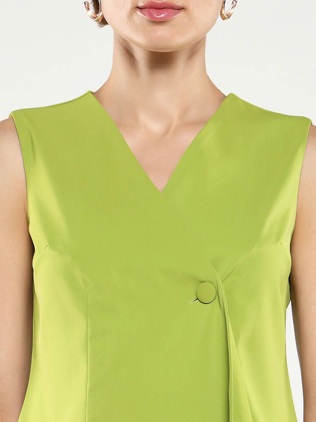 RAREISM Solid Cotton Wrap Sleeveless Shirt Style Top