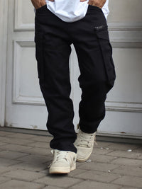Powerlook Men Black Clean Look Pure Cotton Cargo Jeans