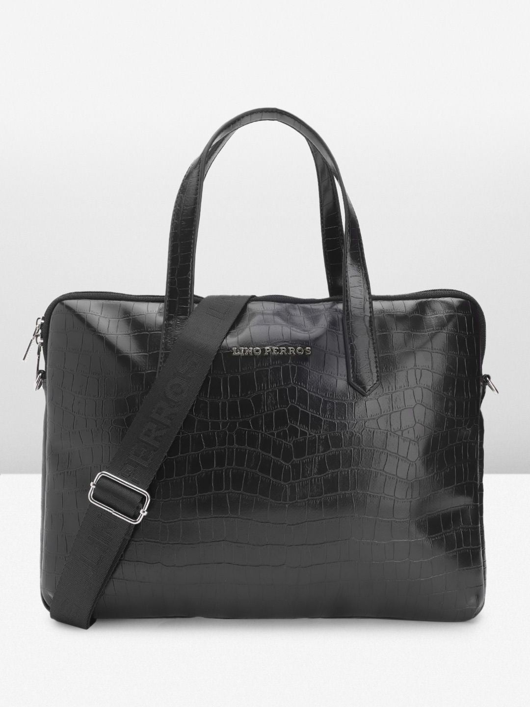 Lino Perros Women Croc Textured Structured Laptop Bag-16 Inches