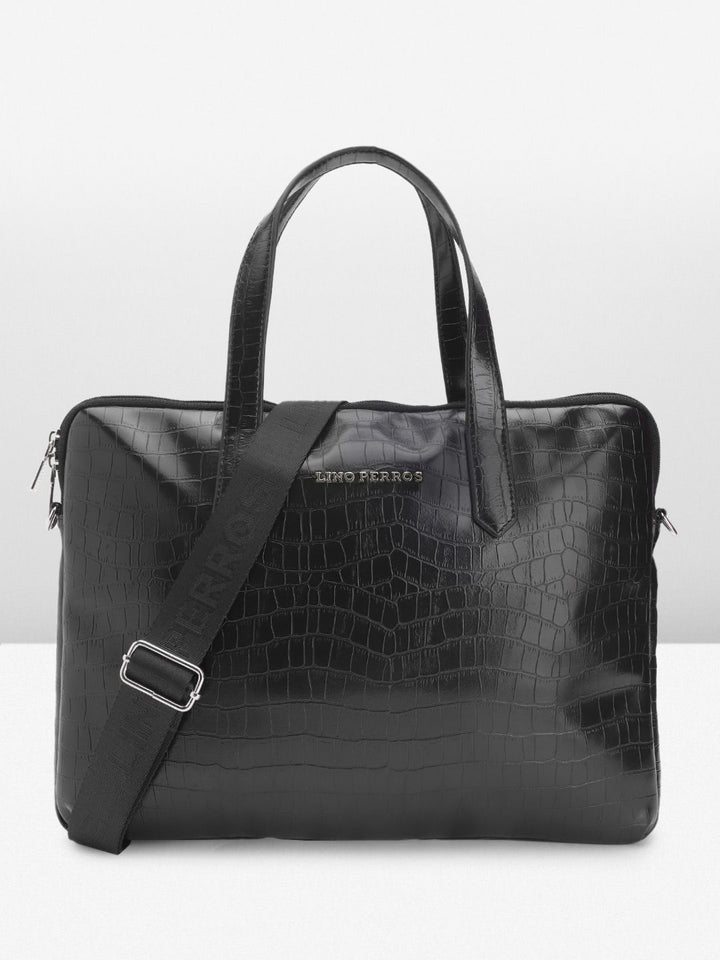 Lino Perros Women Croc Textured Structured Laptop Bag-16 Inches