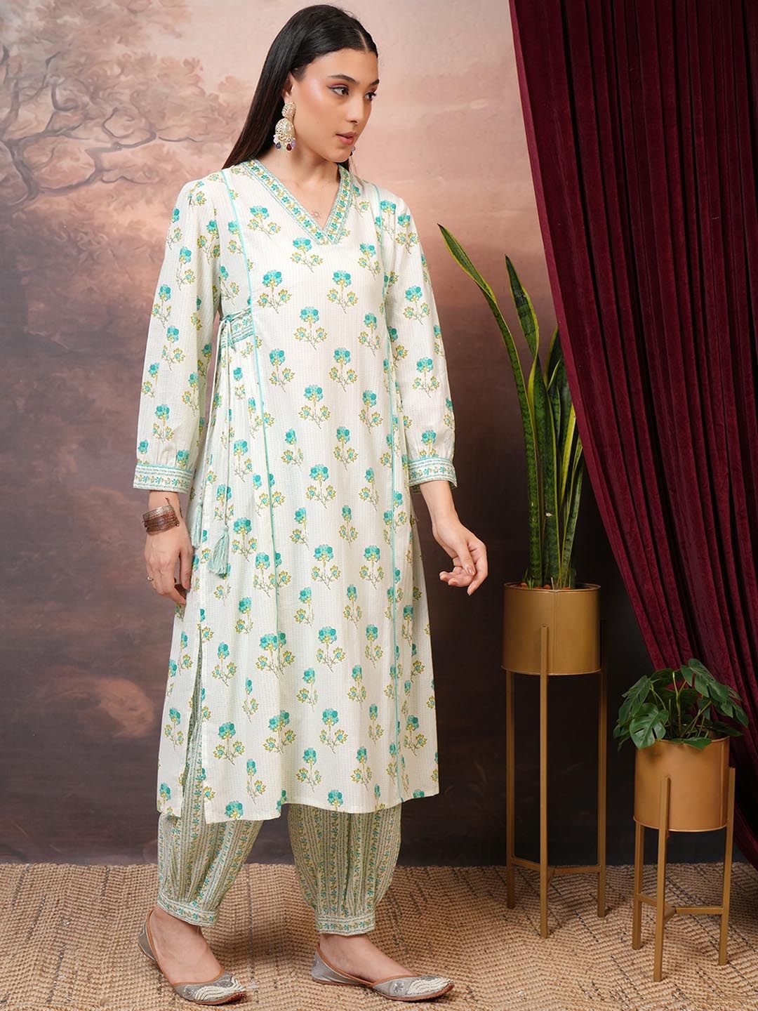 Vishudh Floral Printed Regular Pure Cotton Kurta with Salwar & Dupatta