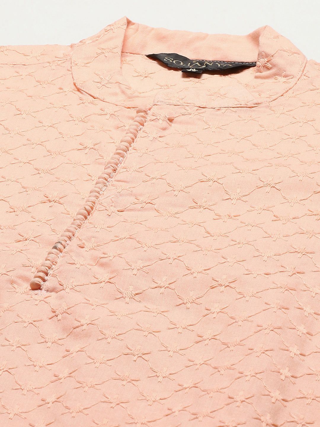 SOJANYA Lelaki Kurta Kapas Tulen Chikankari Warna Peach dengan Churidar & Nehrujacket