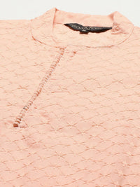 SOJANYA Lelaki Kurta Kapas Tulen Chikankari Warna Peach dengan Churidar & Nehrujacket