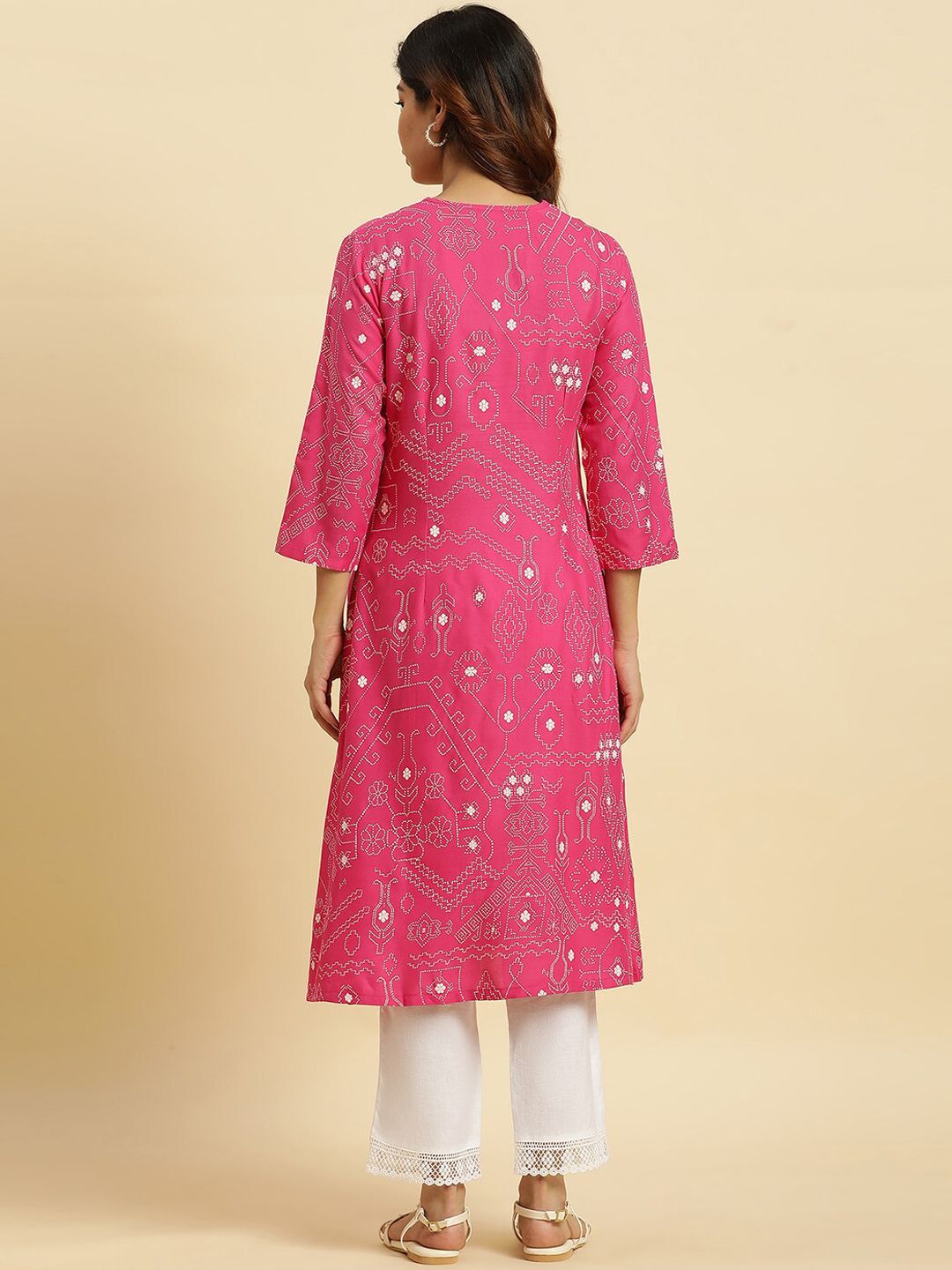 W Ethnic Motifs Printed V-Neck Straight Kurta