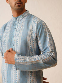 SOJANYA Kurta Lurus Kolar Mandarin Bercetak Geometrik Kapas Sutera