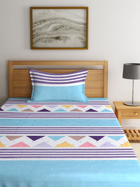 KLOTTHE Blue Geometric Polycotton 210 TC Single Halus 2 Cadar dengan 2 Sarung Bantal-87 x 59 inci