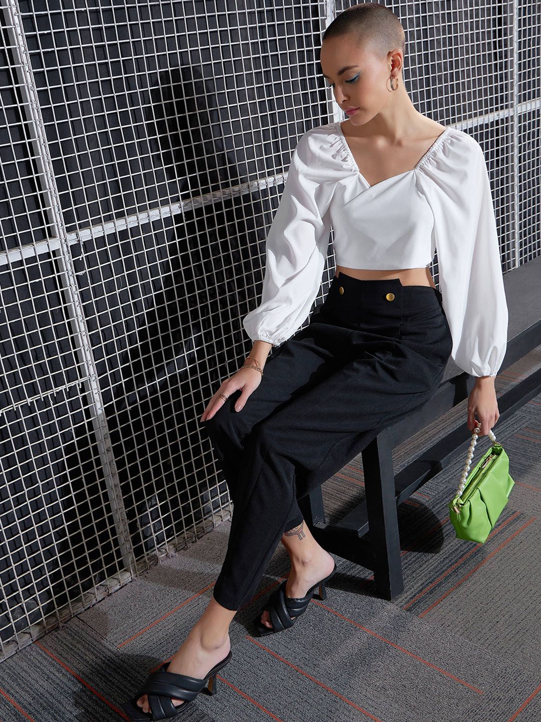 SASSAFRAS Women Black High-Rise Pleated Trousers