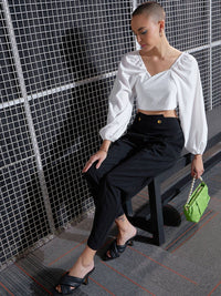 SASSAFRAS Women Black High-Rise Pleated Trousers