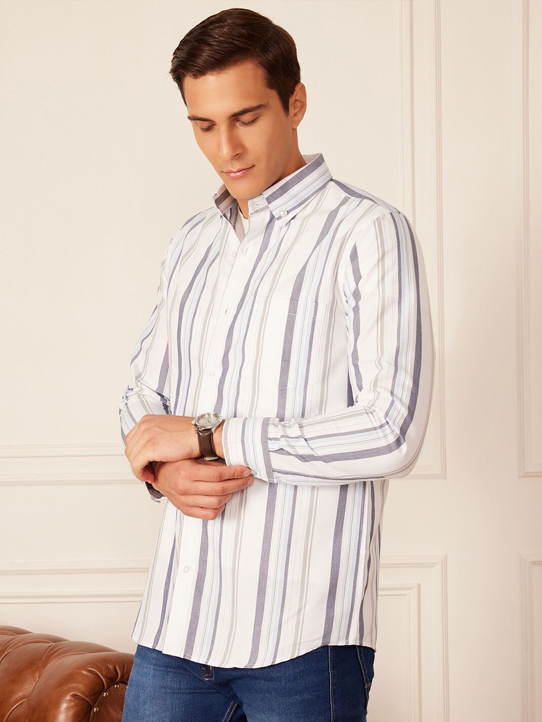 DENNISON Smart Striped Button-Down Collar Casual Shirt