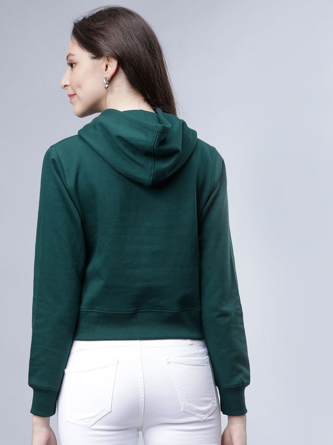 Tokyo Talkies Women Green Printed Hooded Sweatshirt