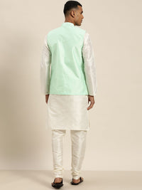 SOJANYA Off White & Sea Green Silk Blend Kurta dengan Churidar