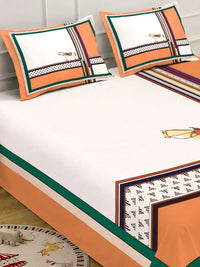 KLOTTHE Orange Geometric 400 TC King Bedsheet with 2 Pillow Covers